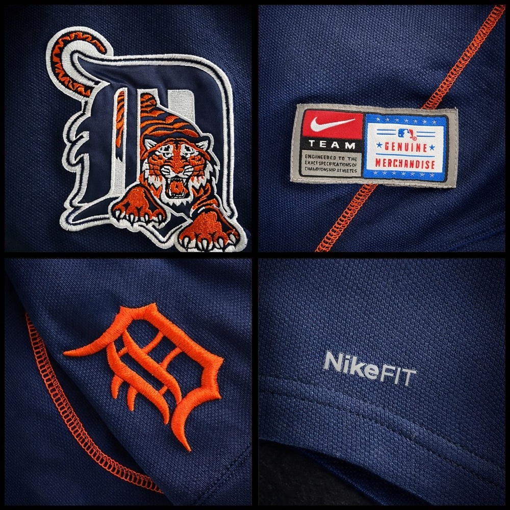 Nike Team Detroit Tigers MLB Authentically Engineered Jersey Navy Orange - Picture 3 of 6